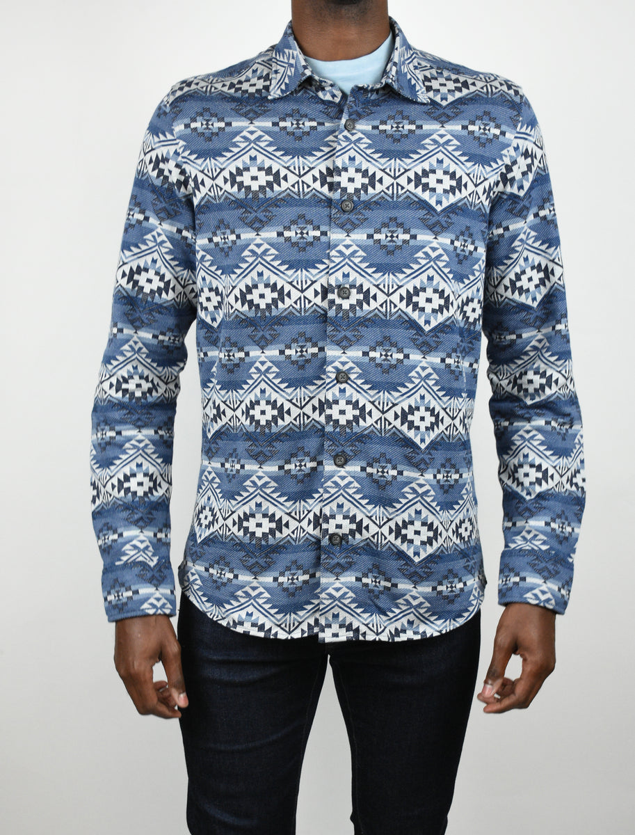 Kanjo Long Sleeve Jacquard Button Up Knit Shirt