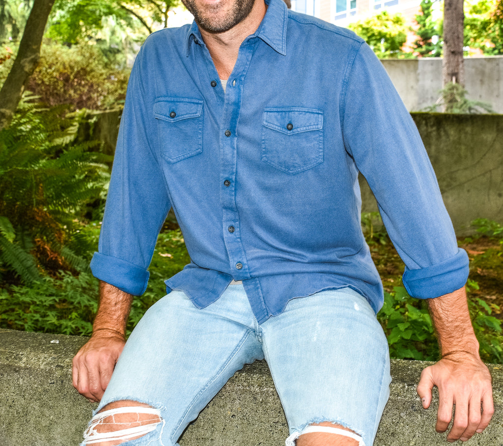 Ryan Long Sleeve Wash Knit Button Up Shirt - WATER