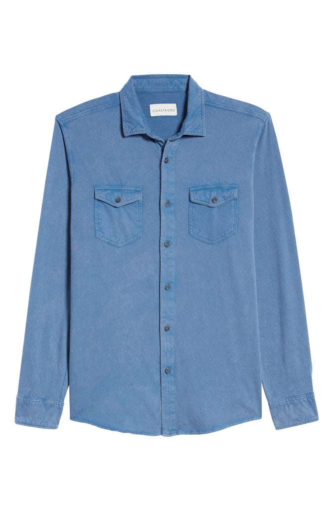 Ryan Long Sleeve Wash Knit Button Up Shirt - WATER