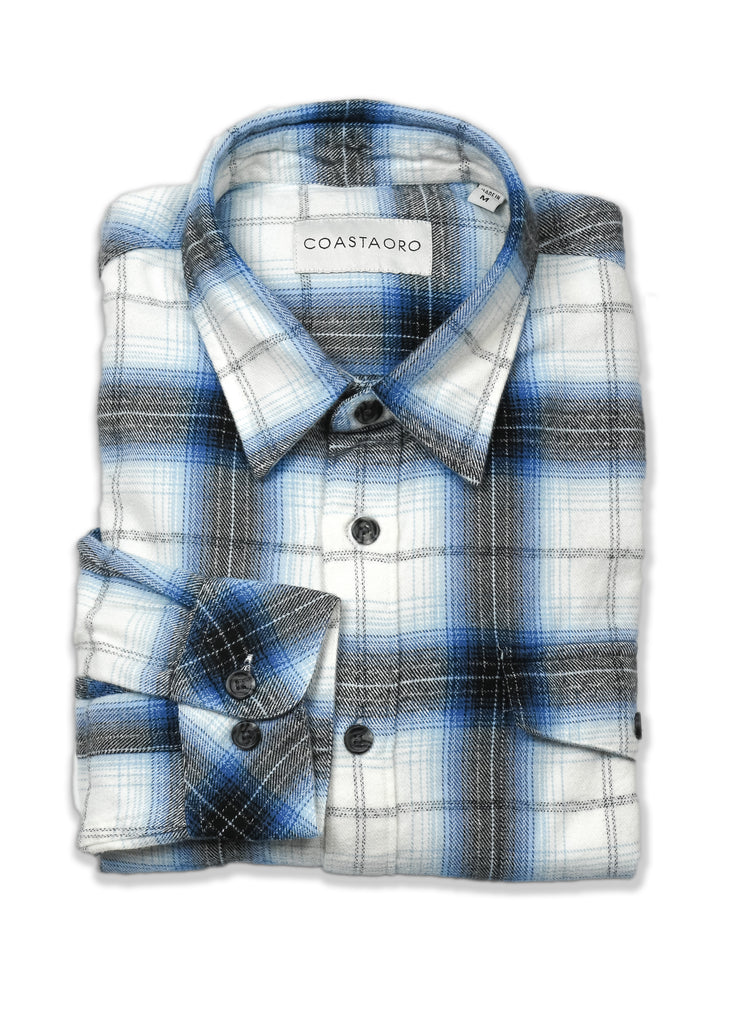 Fourline Long Sleeve Plaid Button Up Flannel Shirt