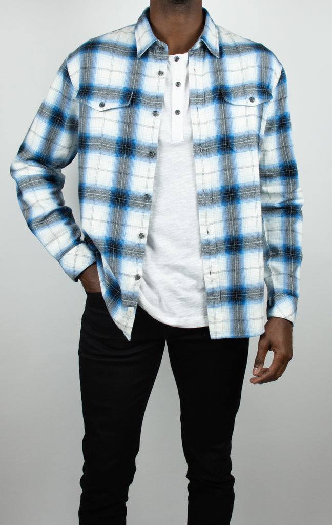 Fourline Long Sleeve Plaid Button Up Flannel Shirt